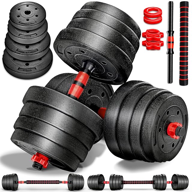 Set di manubri due in uno RE:SPORT con barre metalliche, un tubo di collegamento imbottito da 400 mm e dischi riempiti di cemento