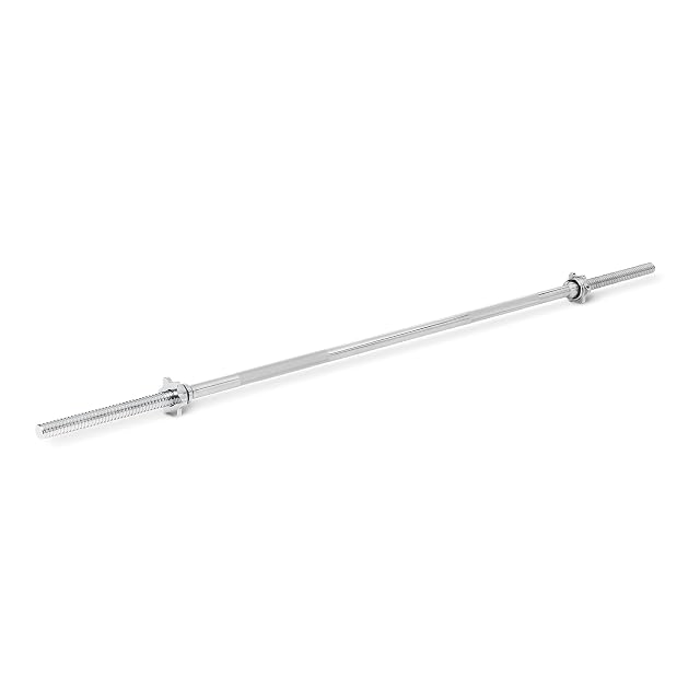 Bilanciere cromato Amazon Basics da 152 cm con zone di presa rigate e fermi a stella