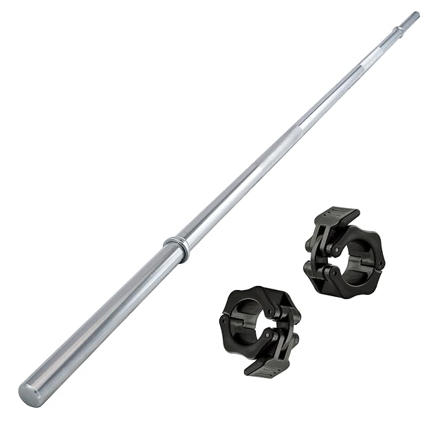 Bilanciere cromato POWER-XTREME da 195 cm con manicotti lisci e fermi a compressione in plastica