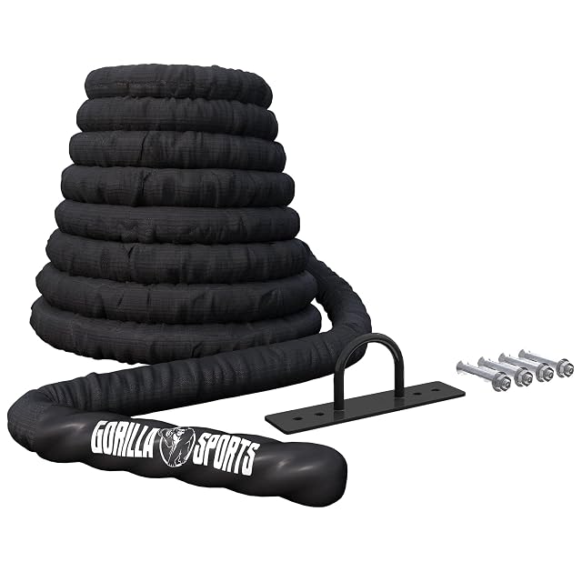 Corda ondulatoria GORILLA SPORTS con staffa di fissaggio a muro e impugnature rivestite