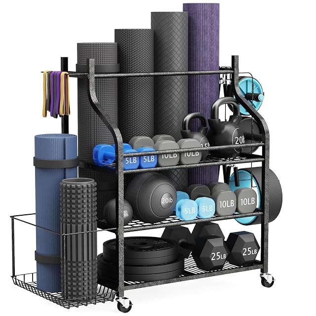 Carrello da palestra su ruote G TALECO GEAR che tiene tappetini, foam roller, manubri, kettlebell e dischi