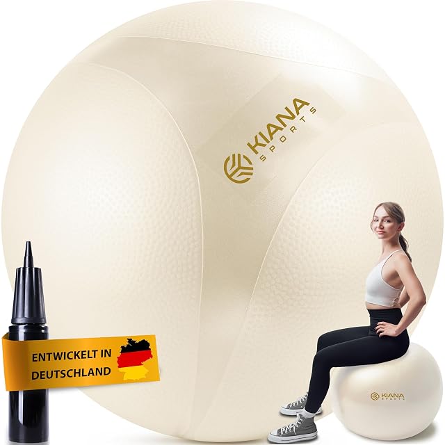 Palla KIANA SPORTS color crema con superficie a fossette, una pompa a stantuffo e una fascia Entwickelt in Deutschland