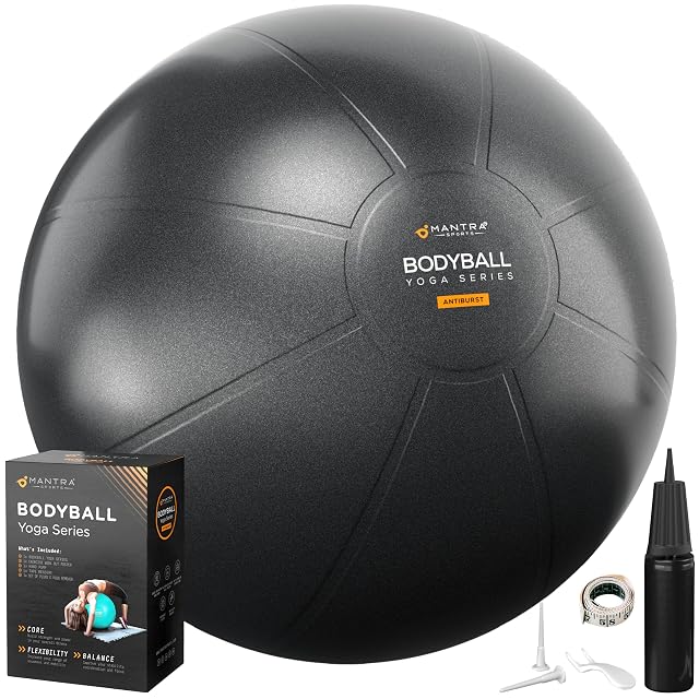 Palla da ginnastica MANTRA SPORTS con superficie opaca antiscivolo, pompa e tappi di valvola di ricambio