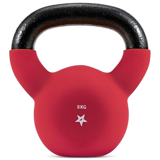 Kettlebell Yes4All in ghisa rivestita di neoprene rosso con impugnatura larga e base piatta
