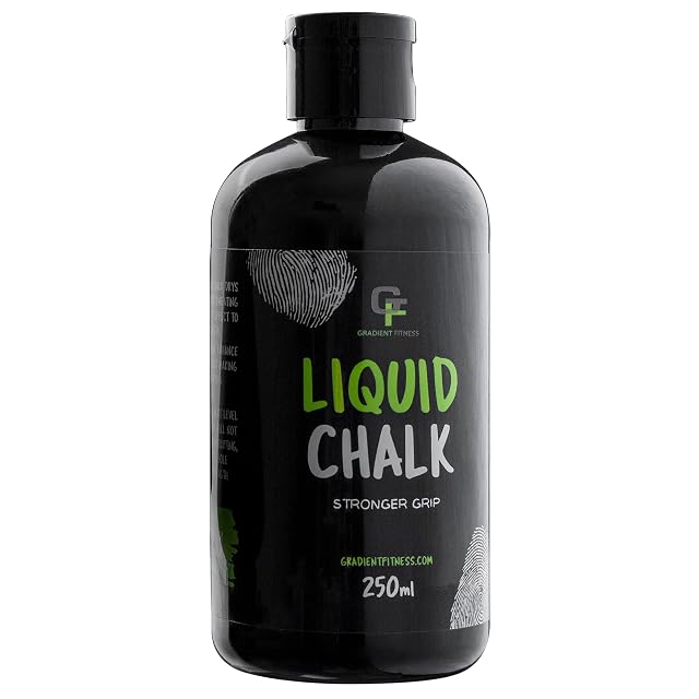 Flacone Gradient Fitness nero da 250 ml, motivi a impronta digitale dietro l'etichetta, Liquid Chalk in verde e grigio