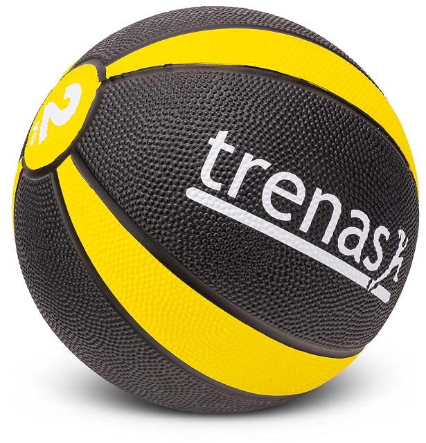 Palla medica di gomma trenas PRO in nero e giallo, 2 kg