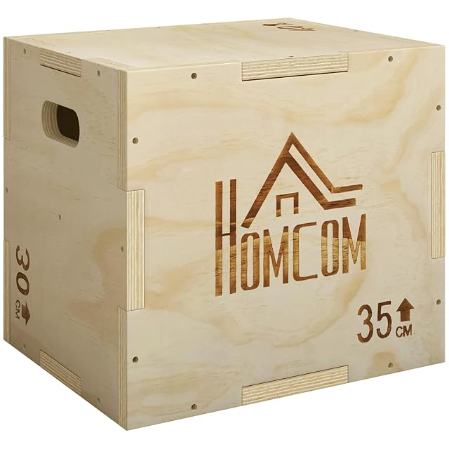 Cassa pliometrica in legno HOMCOM 3 in 1 in faggio massello con maniglie ricavate nel pannello