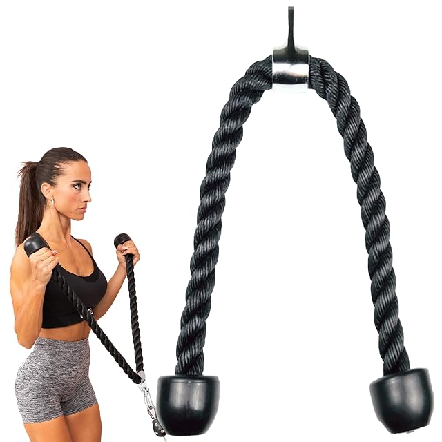 Corda per tricipiti MuscleForge lunga in nylon nero con un moschettone