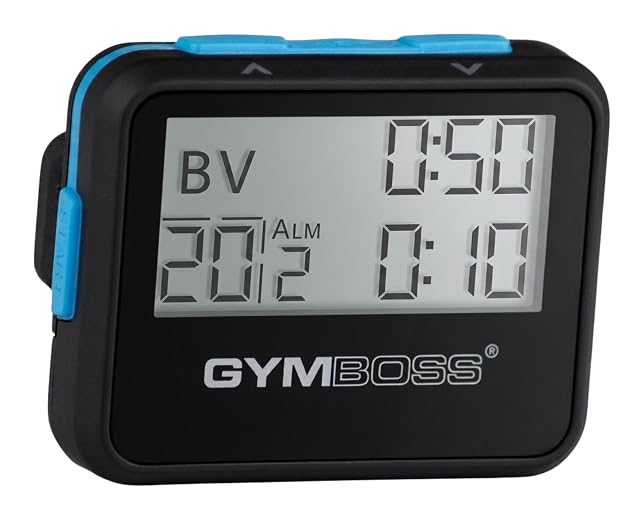 Timer a intervalli Gymboss nero e blu con clip da cintura