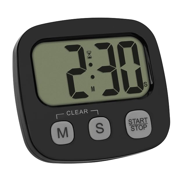 Timer digitale TFA Dostmann nero con un grande display e il retro calamitato