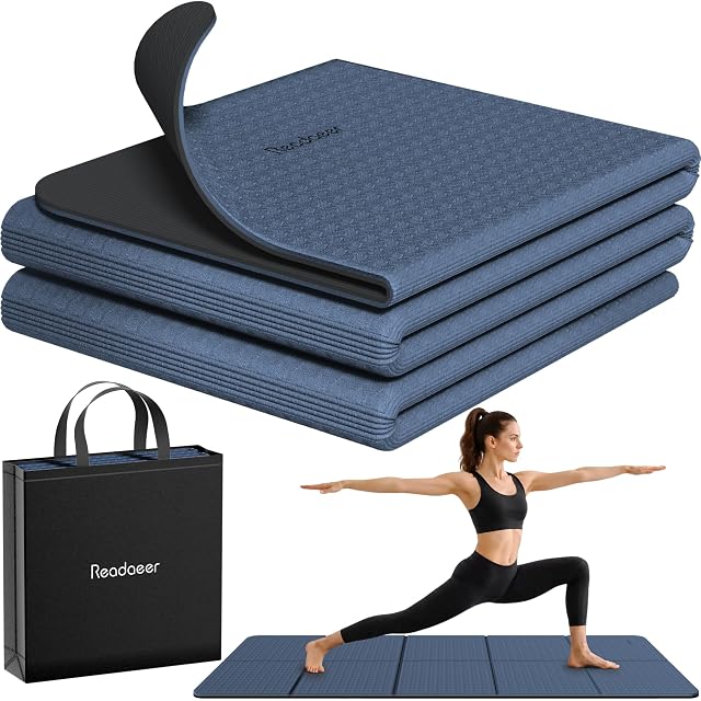 Tappetino da yoga pieghevole in TPE Readaeer blu e nero con una borsa da riporre